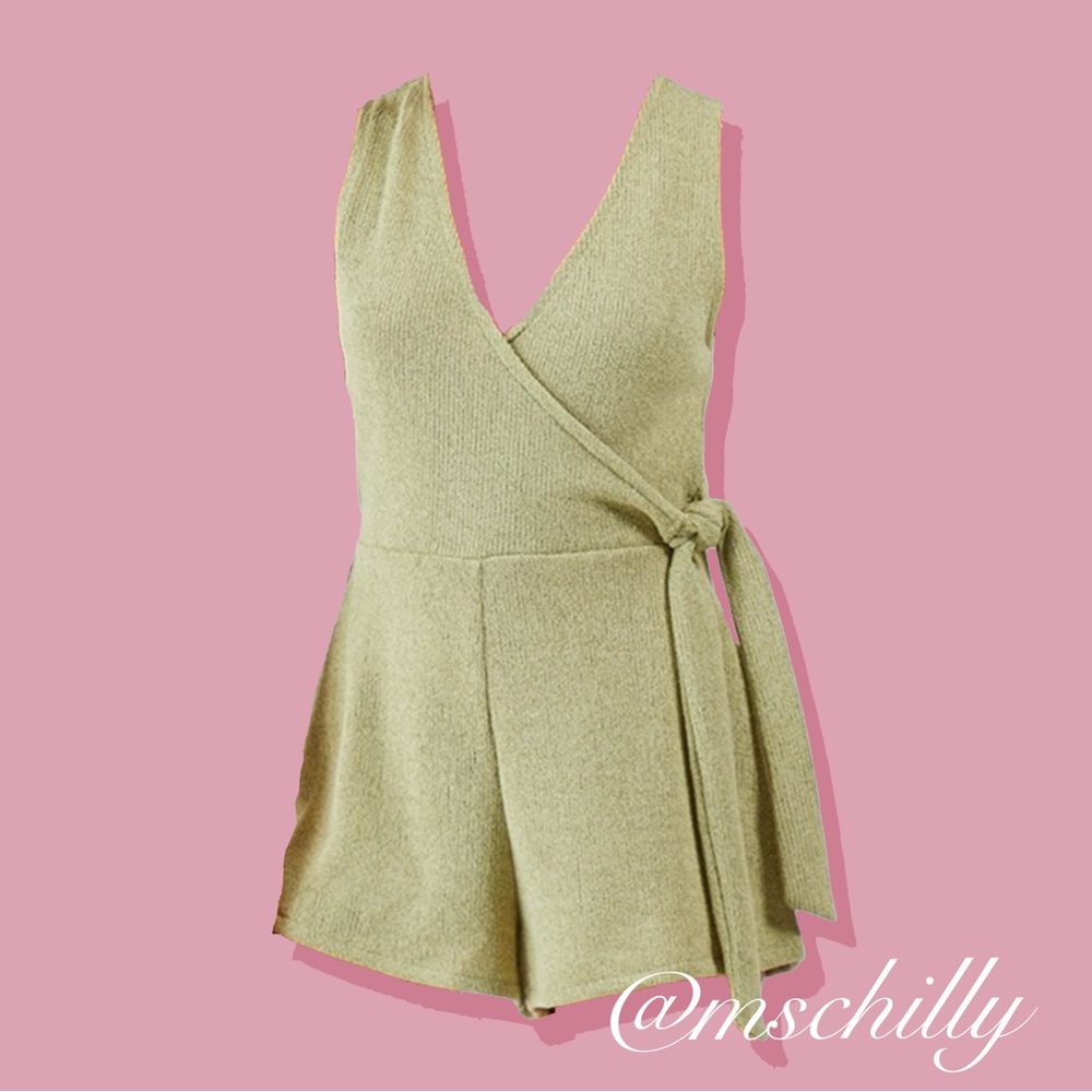 Mink Pink MinkPink Romper Knit Malika Playsuit Faux Wrap Belted Sage Green S
